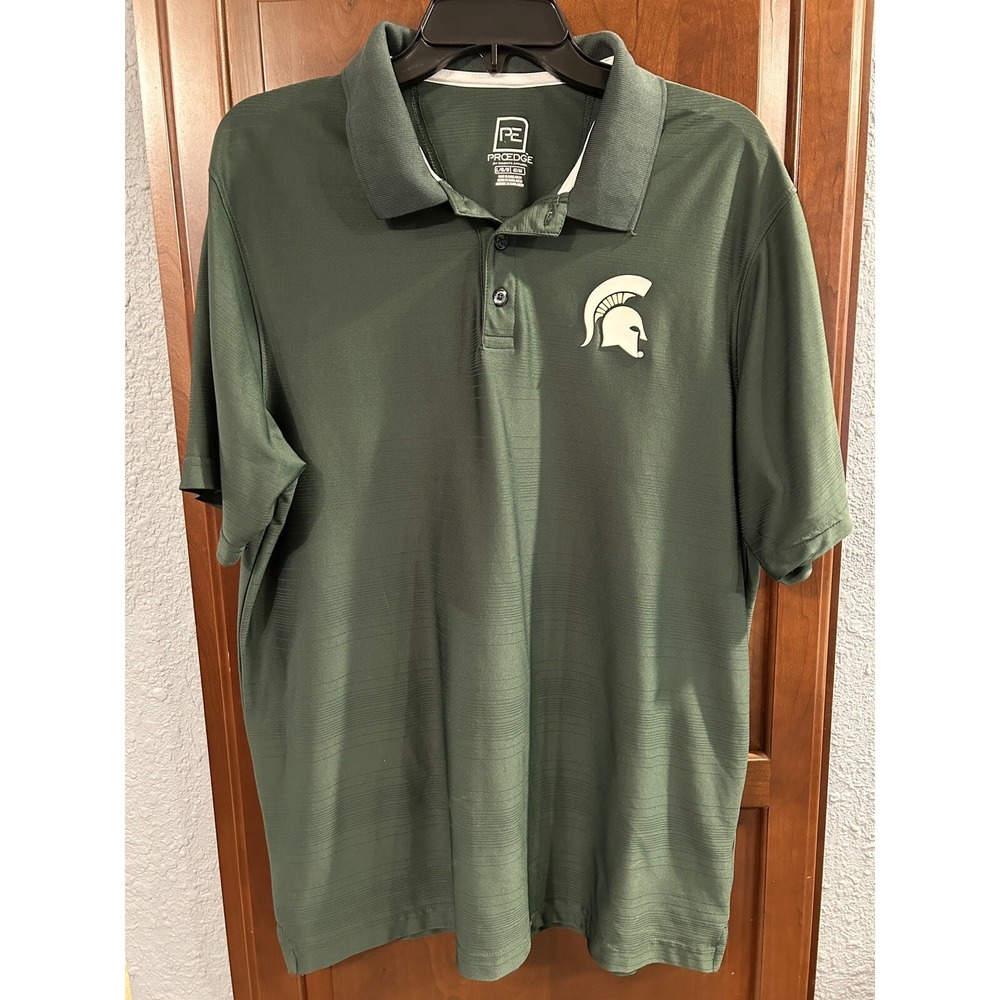 Michigan State Spartans Mens Large Polo Shirt Pro Edge Golf Raised Graphic Green